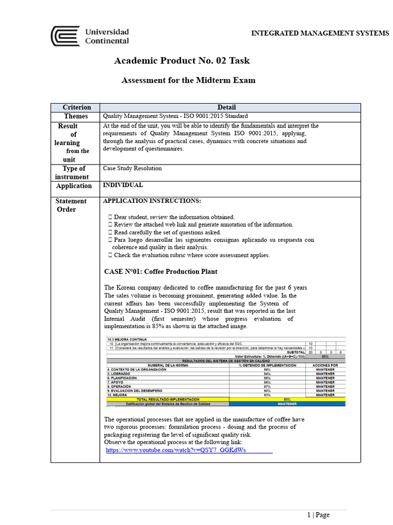 ISO 9001:2015 Quality Management Case Study | PDF | Risk | Quality ...