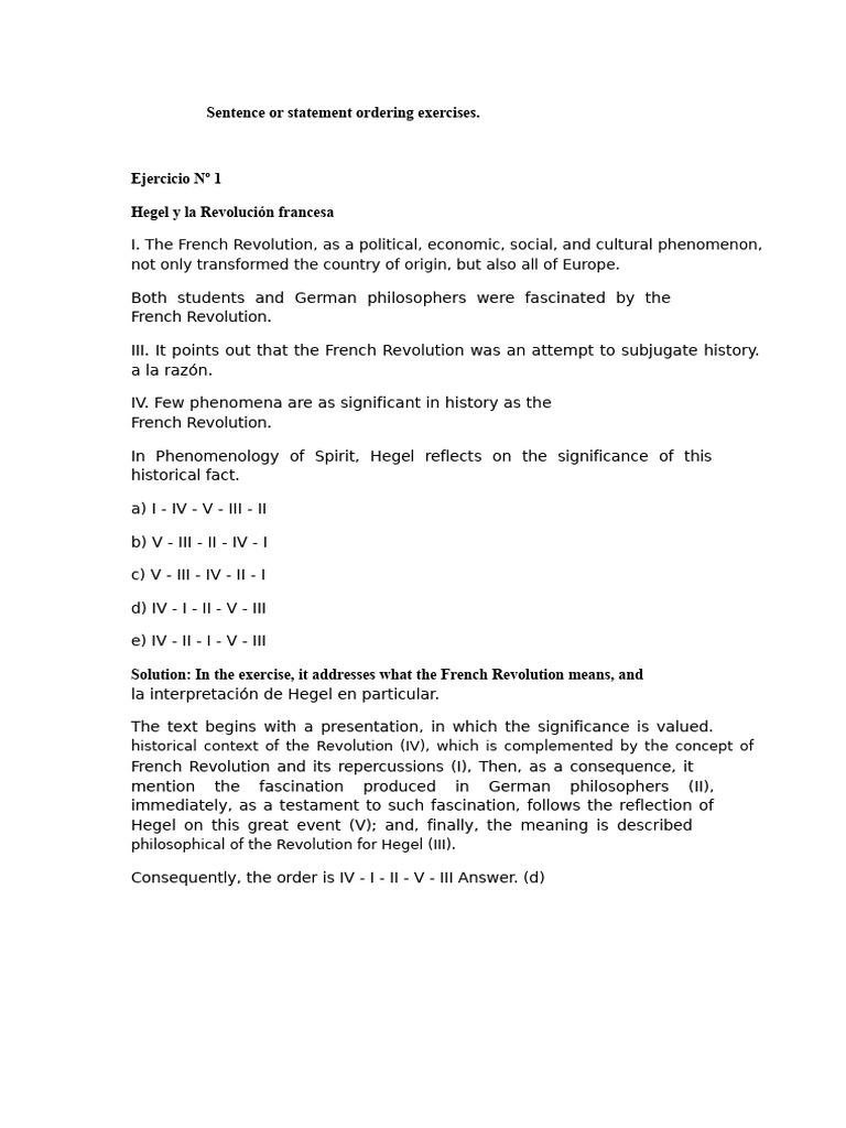Exercises On Sentence or Statement Ordering | PDF | Georg Wilhelm ...