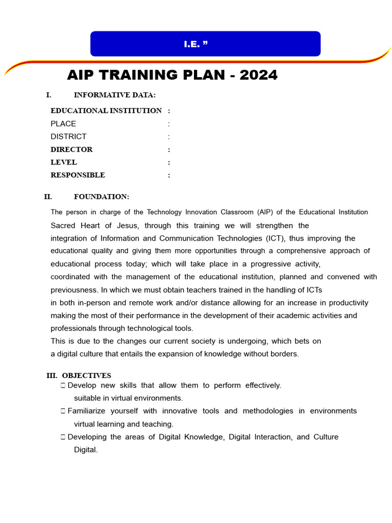 Training Plan Aip-2024 | PDF | Microsoft Power Point | Educational ...