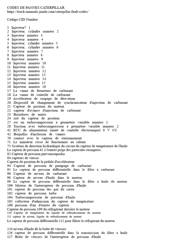 Codes de pannes Caterpillar détaillés | PDF | Injection (moteur ...