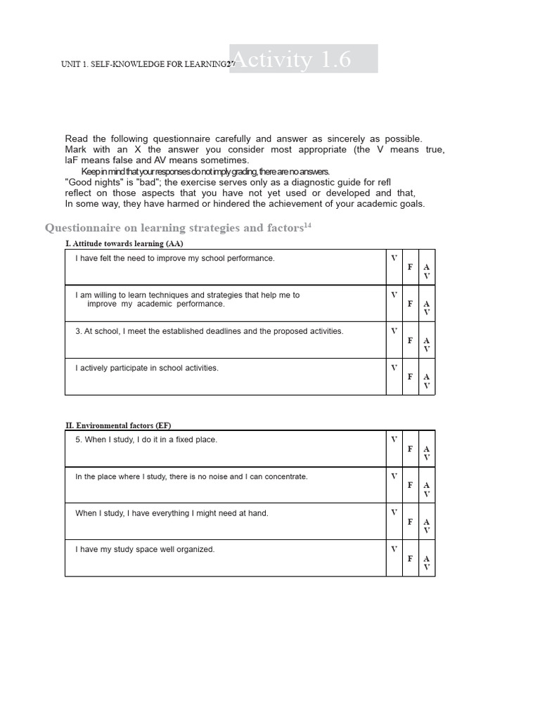 Questionnaire On Learning Strategies and Factors | PDF | Reading ...