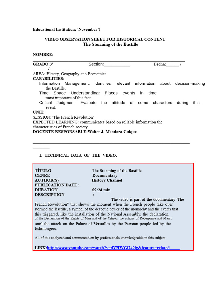 Video Observation Form | PDF | French Revolution | Information