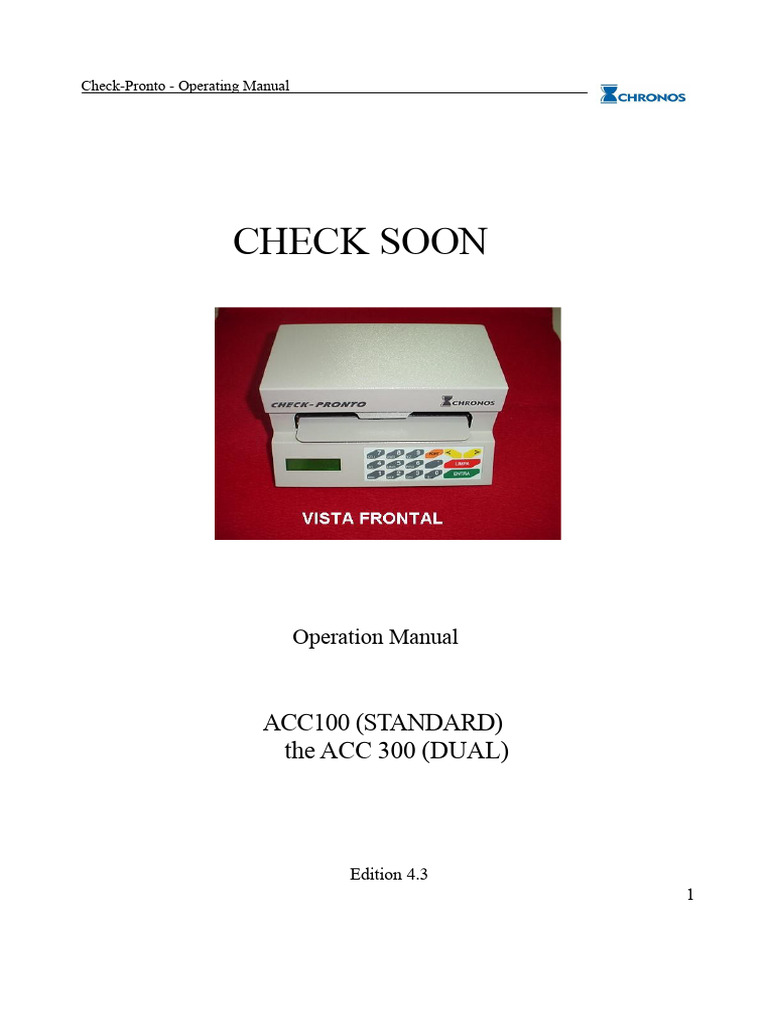 Check-Pronto ACC100/ACC300 Manual | PDF | Computer Keyboard | Cheque