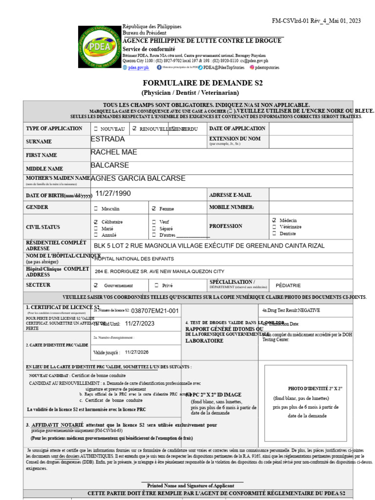 Formulaire de demande de licence S2 PDEA | PDF | Soins de santé | Médecine
