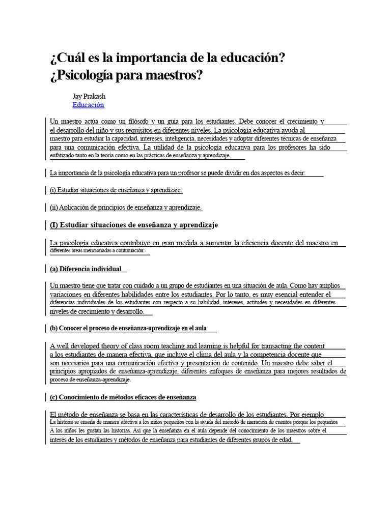 ¿Cuál Es La Importancia de La Psicología Educativa para Los Docentes ...