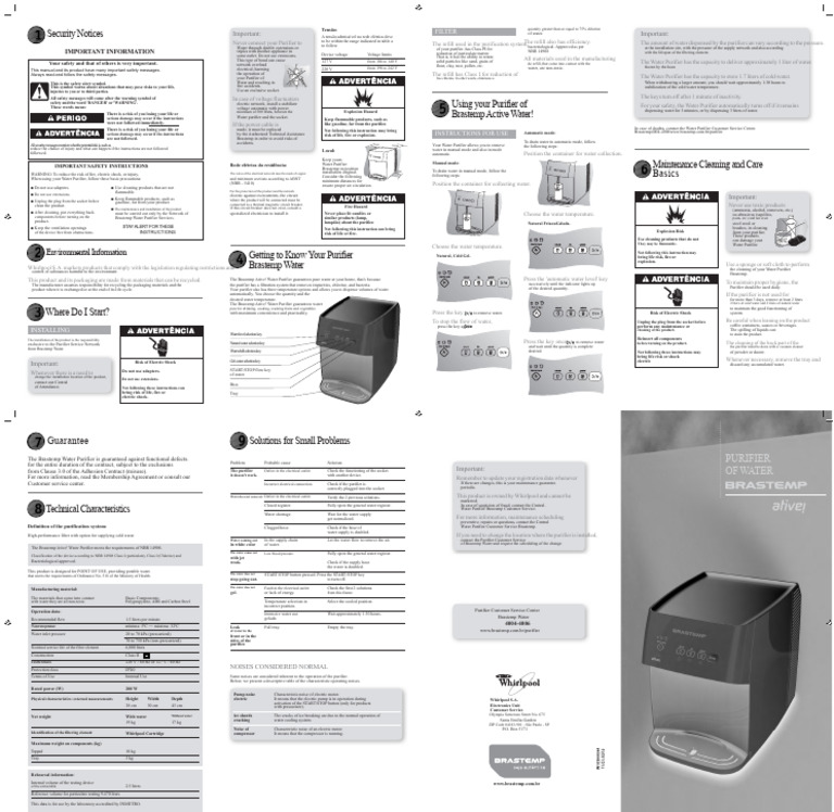 Brastemp Water Purifier Safety Guide | PDF | Water Purification | Water