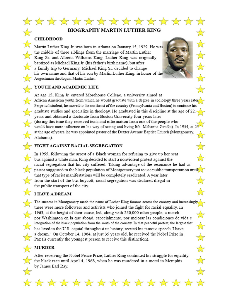 Martin Luther King Jr. Biography Summary | PDF | Martin Luther King Jr ...