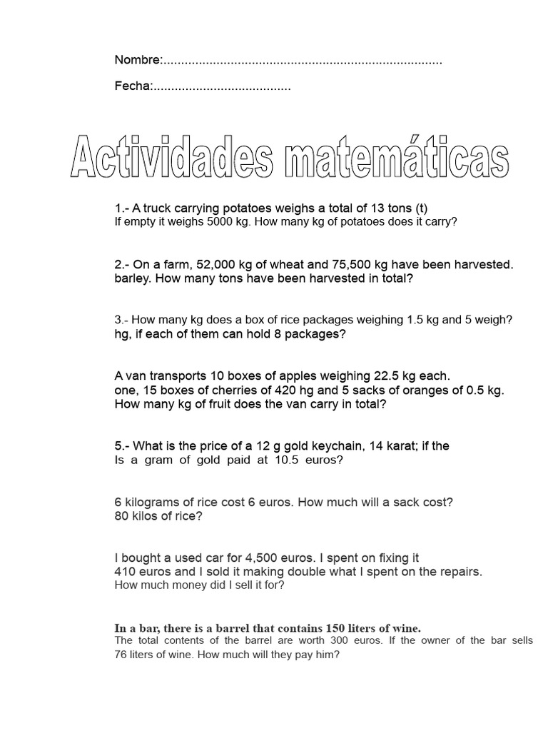 Math Problems and Solutions Guide | PDF | Kilogram