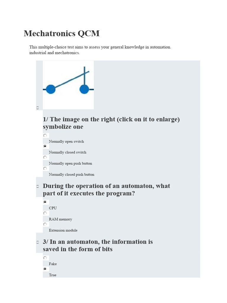 Mechatronics Multiple Choice Questions | PDF | Thermocouple | Power Supply