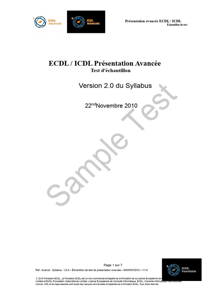 Test Échantillon ECDL/ICDL Avancé | PDF | Informatique