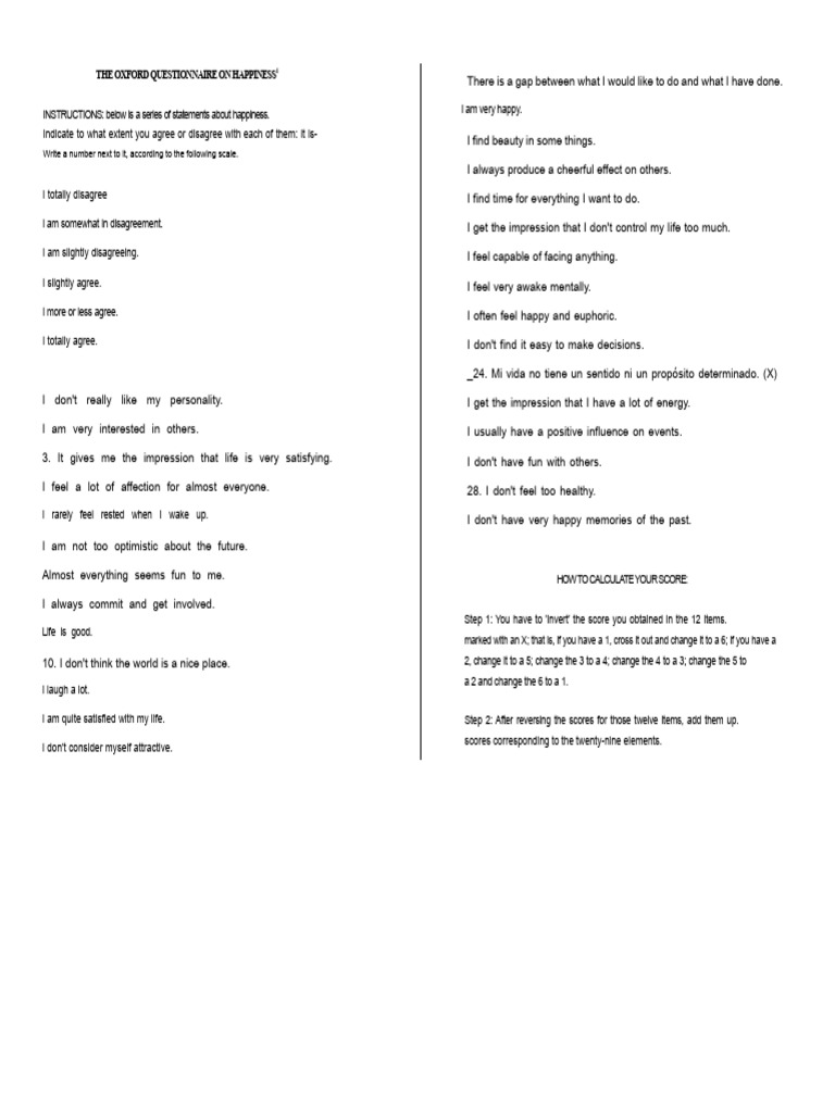 61810063-8198-Oxford Questionnaire On Happiness PDF | PDF | Happiness ...