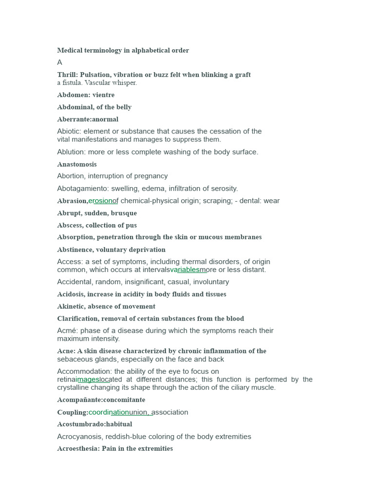 Alphabetical Medical Terminology Guide | PDF | Heart | Bacteria