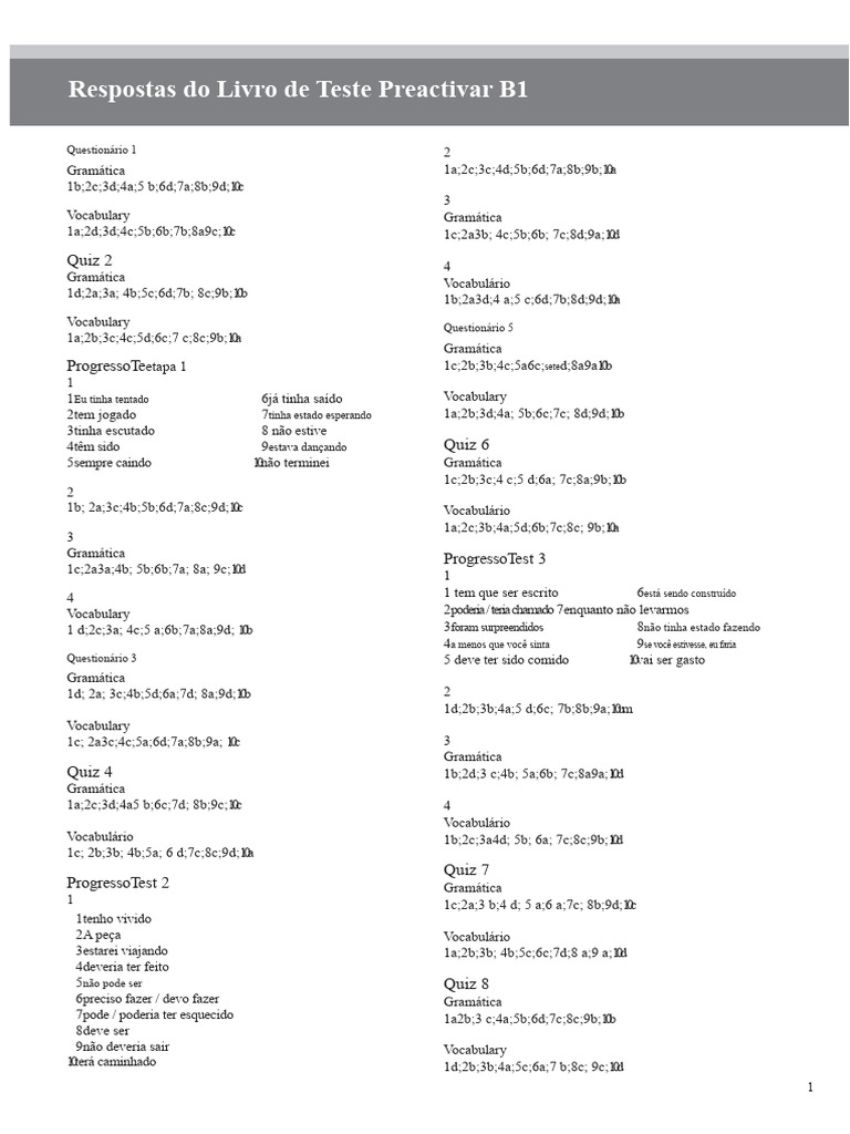 Respostas do Teste Preactivate B1 | PDF