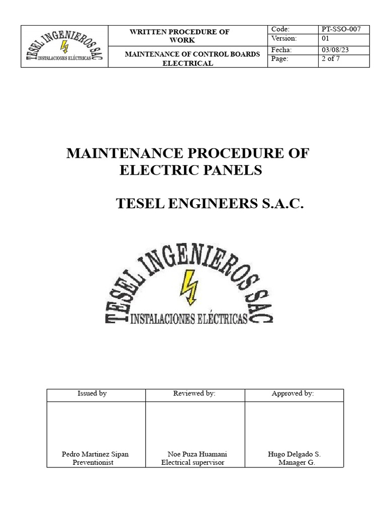 Electrical Panel Maintenance Protocol Pdf
