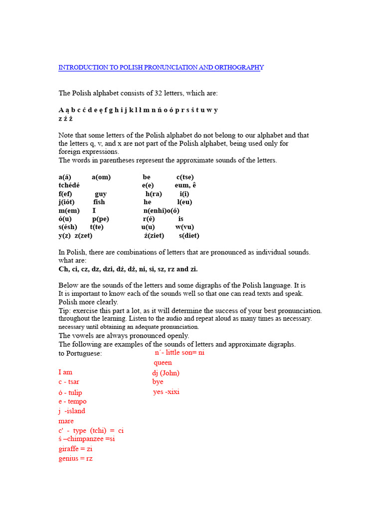 Introduction To Polish Pronunciation and Orthography | PDF | Alphabet ...