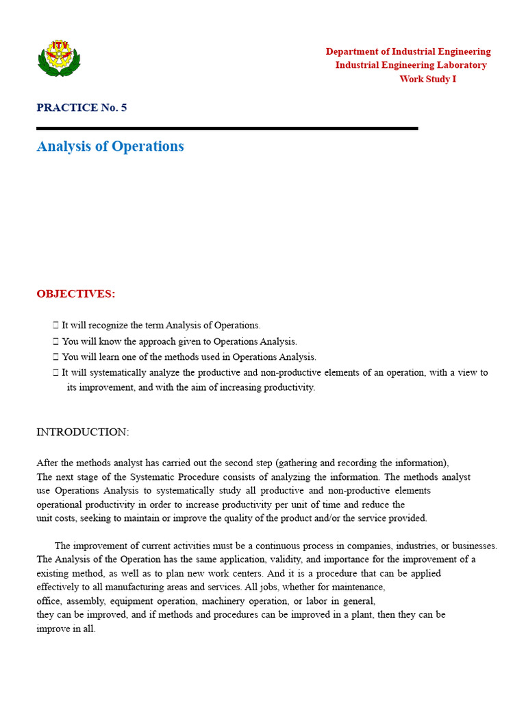 Operations Analysis in Industrial Engineering | PDF | Analysis ...