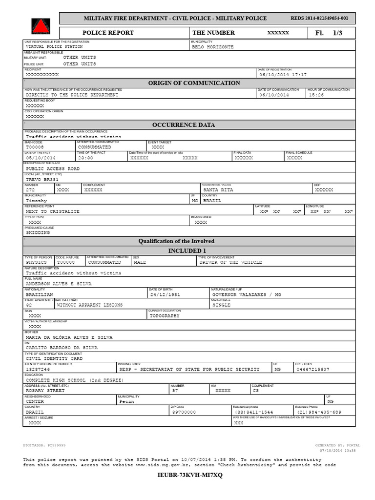Belo Horizonte Traffic Accident Report | PDF | Identity Document ...