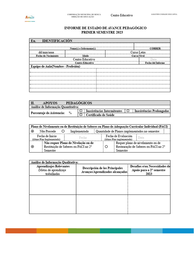 Informe Pedagógico Semestral 2023 | PDF | Pedagogia | Aprendizado