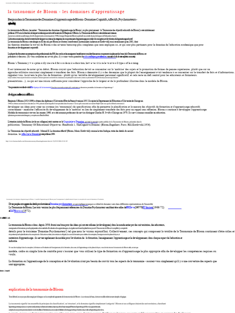 Taxonomie de Bloom : Guide d'apprentissage | PDF | Apprentissage ...