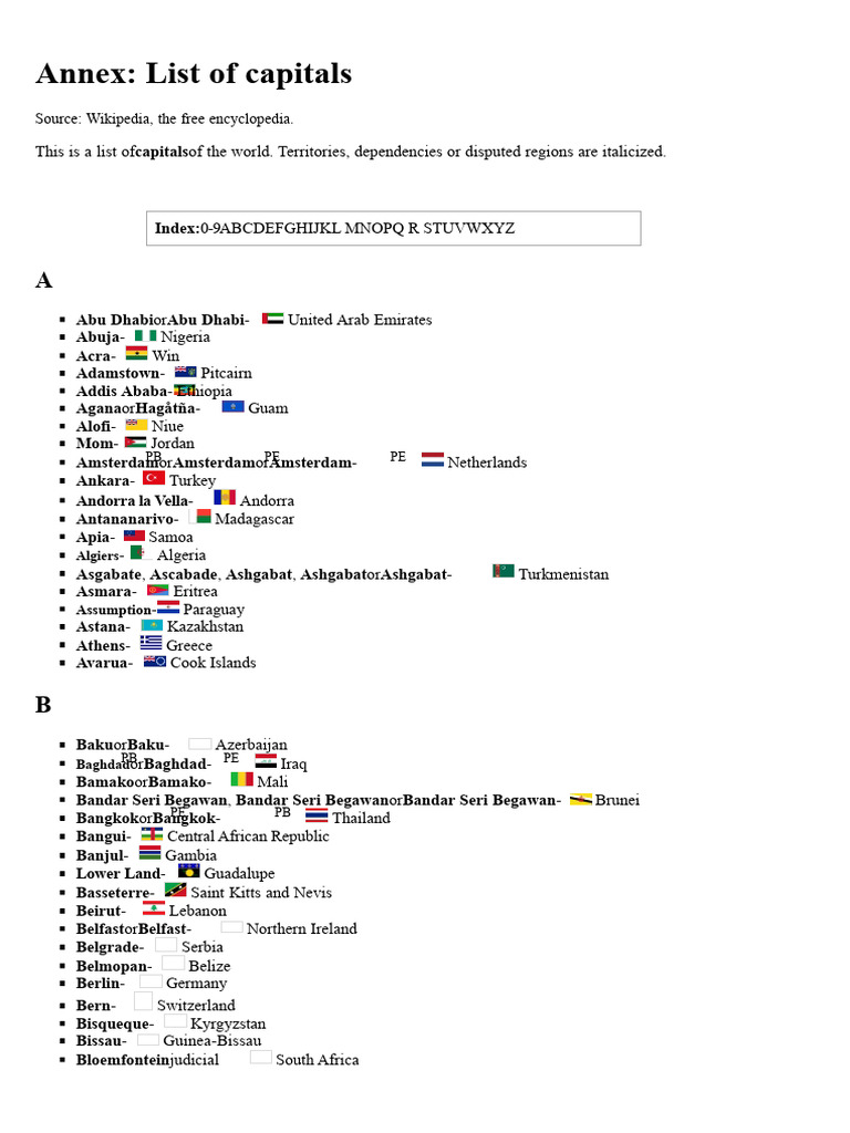 World Capital Cities List | PDF | International Relations