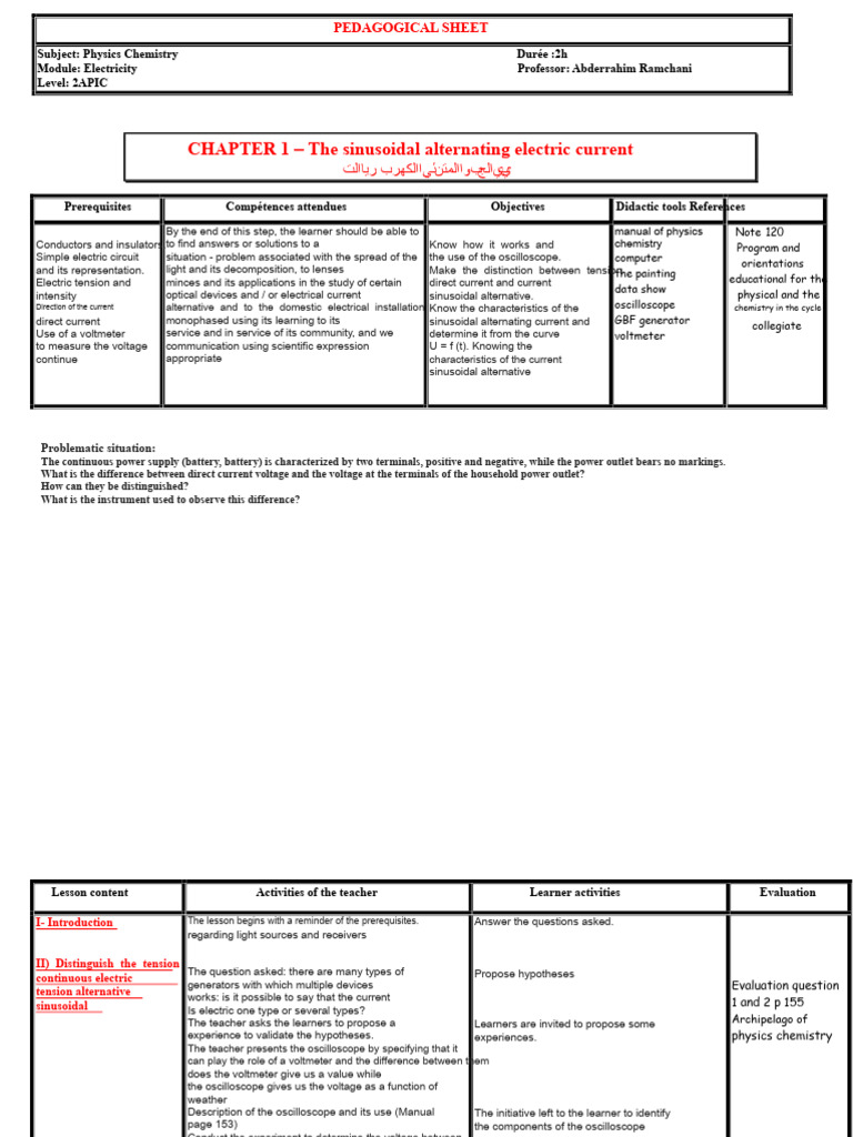The Sinusoidal Alternating Electric Current Educational Sheet | PDF ...