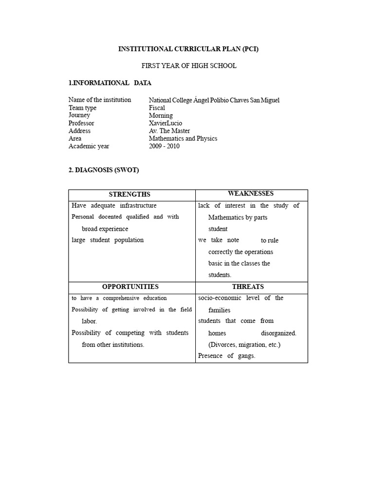High School Institutional Curriculum Plan | PDF | Mathematics | Reason