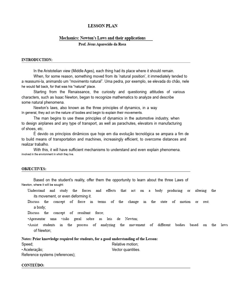 1 - Lesson Plan - Newton's Laws | PDF | Force | Newton's Laws Of Motion