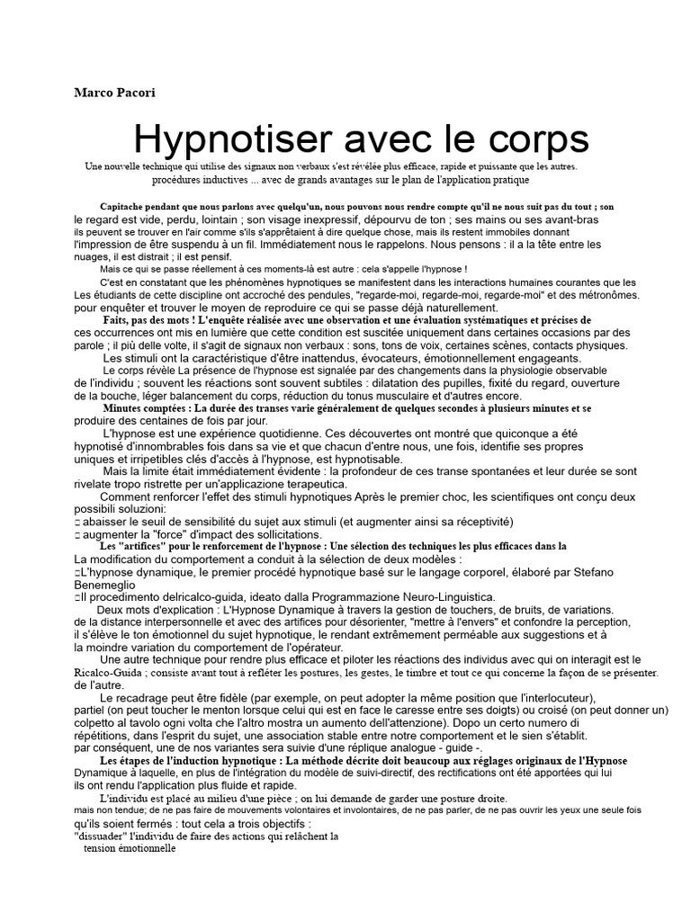 Hypnose et Signaux Non Verbaux Efficaces | PDF | Hypnose | Concept de ...