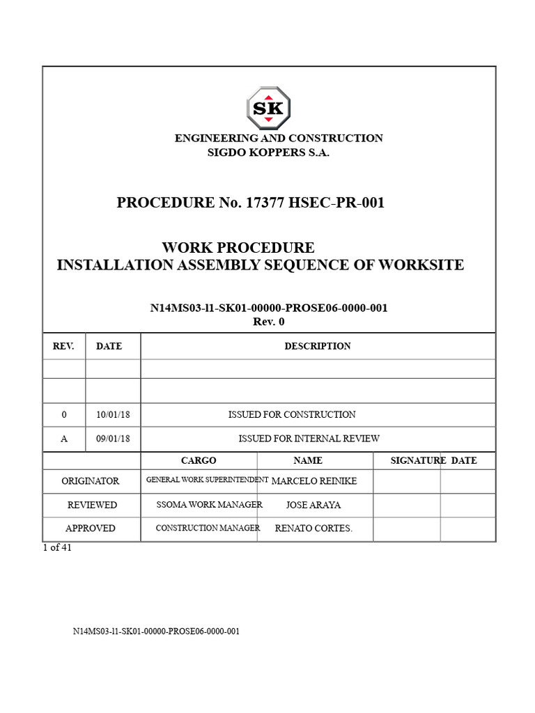 Worksite Installation Assembly Procedure | PDF | Sanitary Sewer