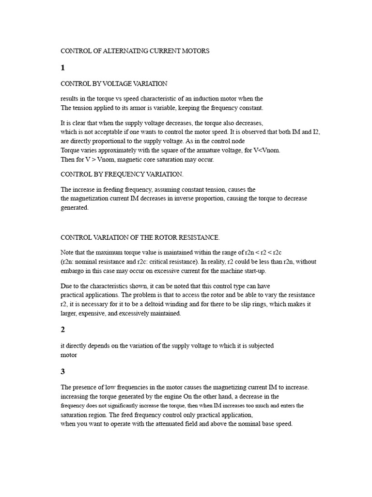Control Of Alternating Current Motors Pdf Electric Motor Magnetic