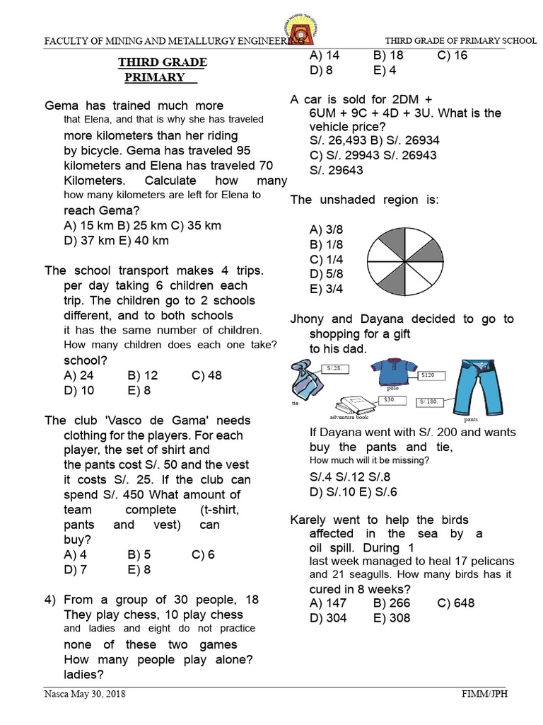 Third Grade Math Problems and Solutions | PDF | Mathematics