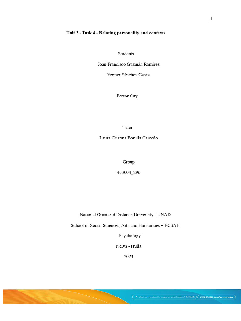 Task 4 - Relate Personality and Contexts | PDF | Emotions | Personality ...