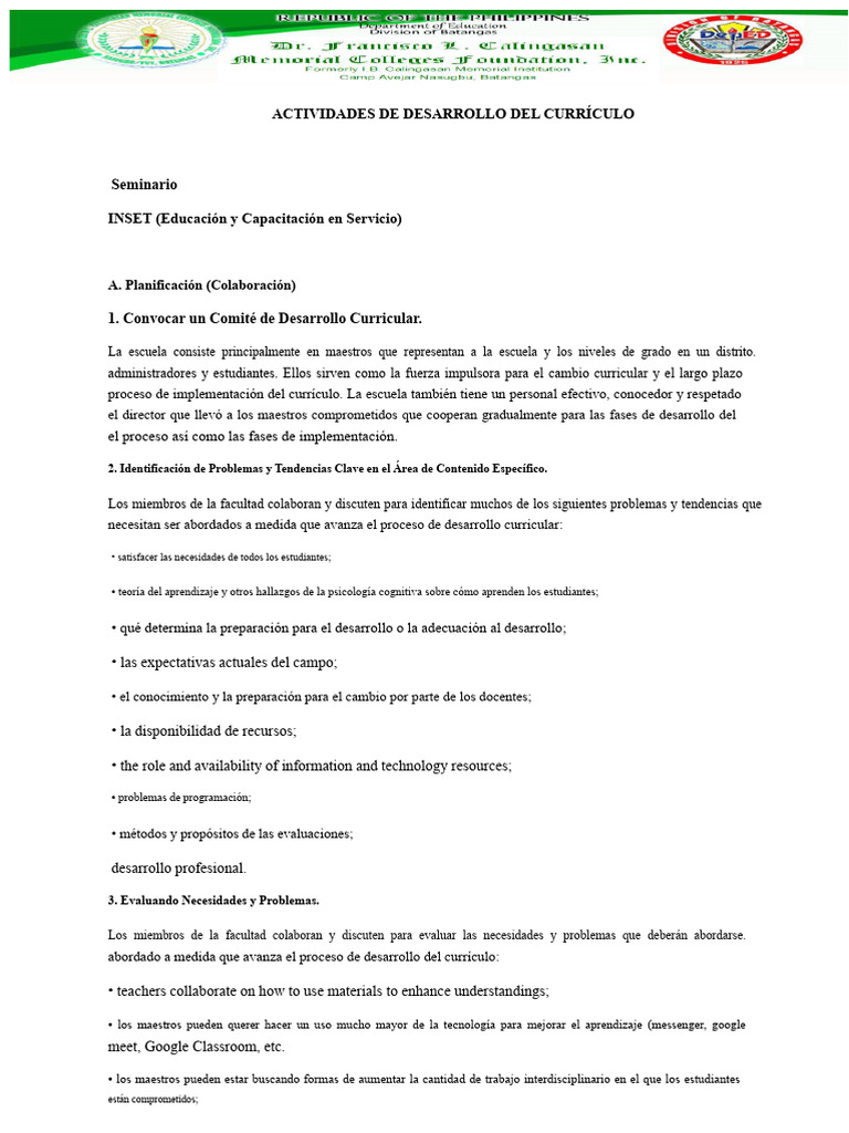 Desarrollo y Evaluación Curricular Escolar | PDF | Plan de estudios ...