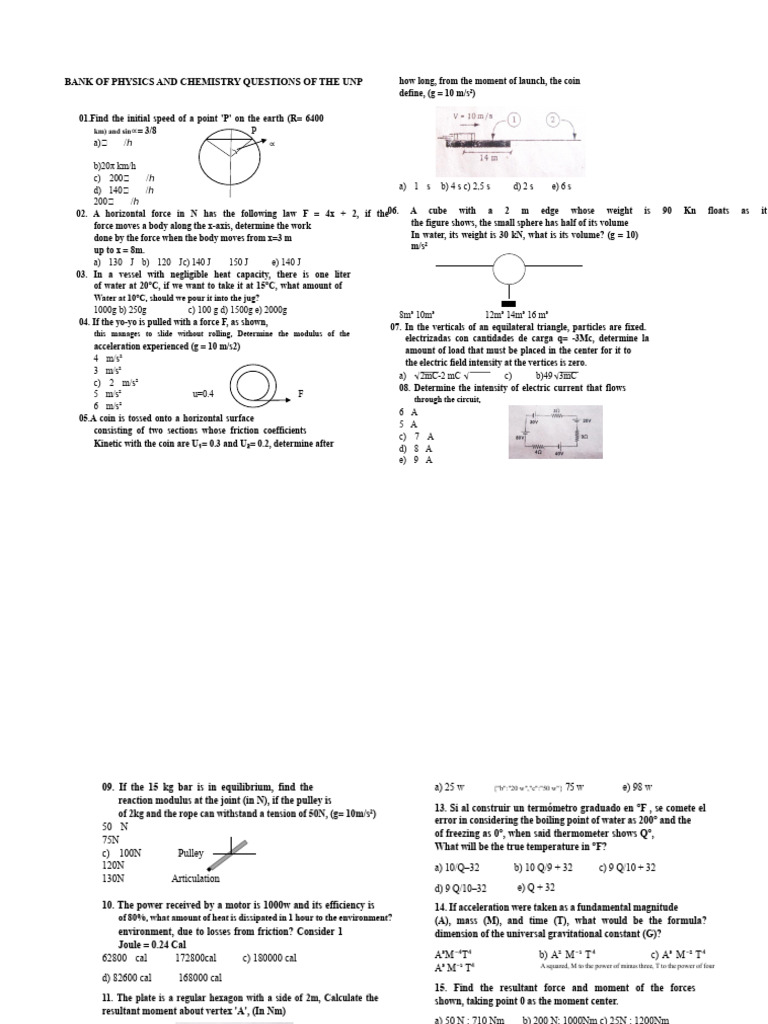 Physics and Chemistry Problem Set | PDF | Ethanol | Gases