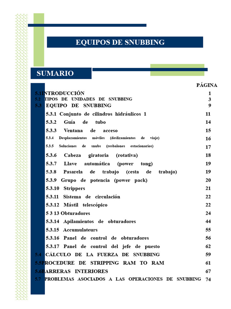 Equipos y Tipos de Snubbing en Pozos | PDF | Bomba | Pistón