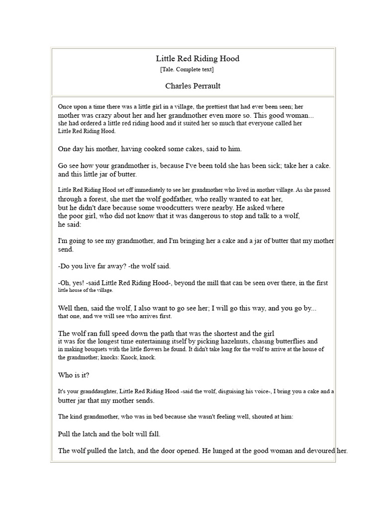 Little Red Riding Hood: A Cautionary Tale | PDF | Little Red Riding ...