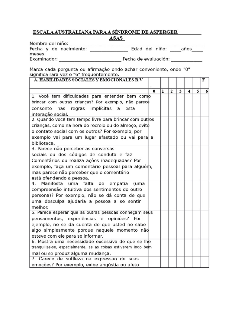 Escala ASAS | PDF | Síndrome de Asperger | Cognição
