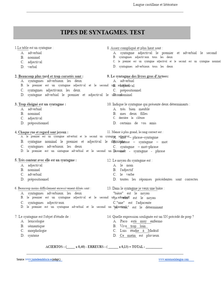 Types de syntagmes en langue castillane | PDF | Grammaire | Syntaxe