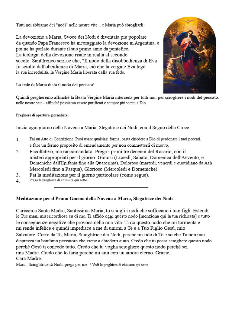 Novena Di Maria Che Scioglie I Nodi | PDF