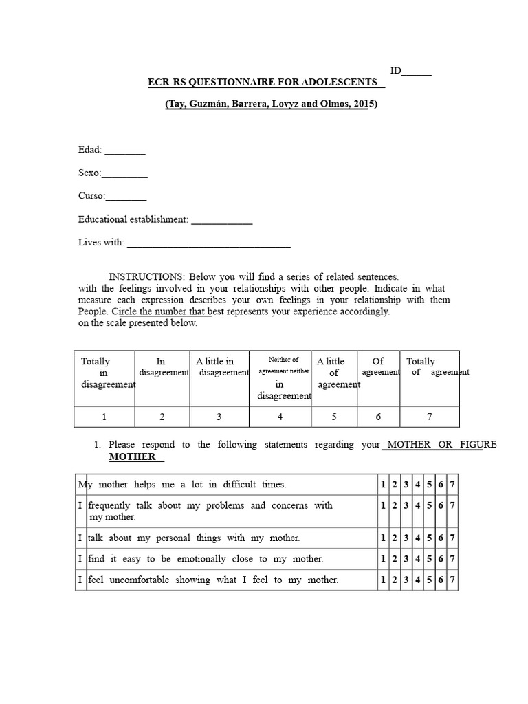 ECR-RS | PDF | Questionnaire | Behavioural Sciences