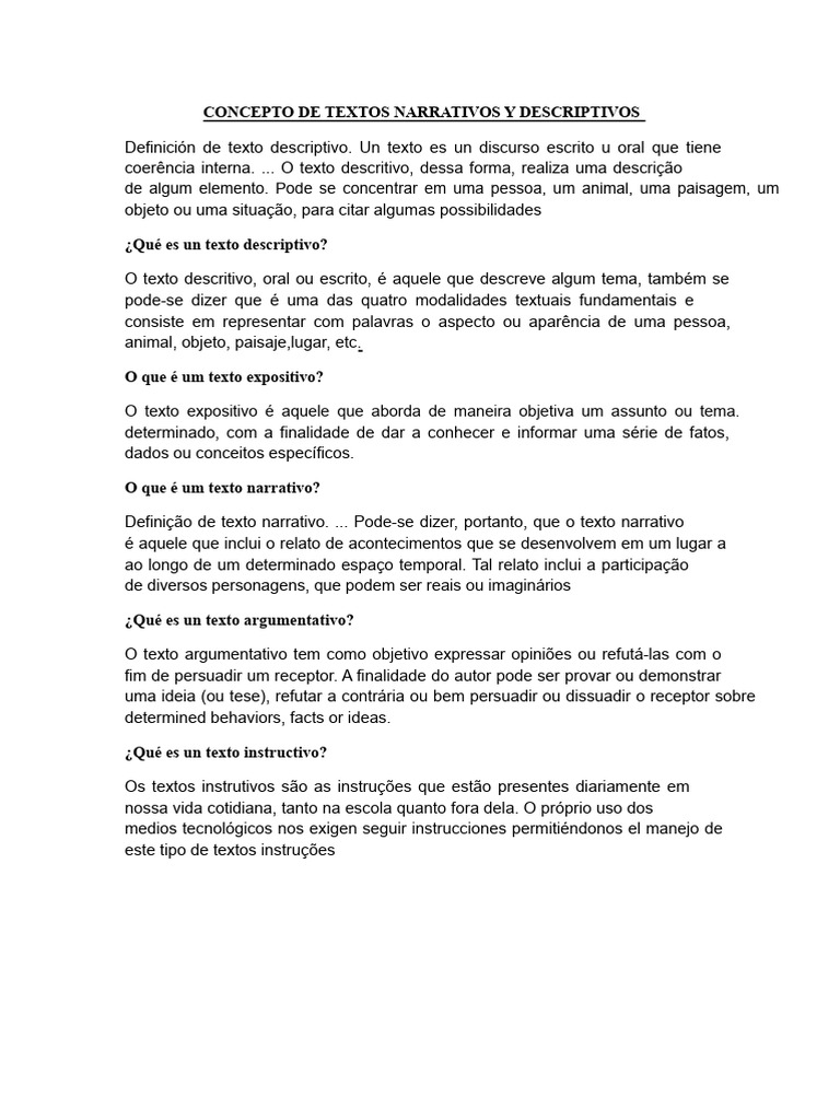 Tipos de Textos: Descritivo e Narrativo | PDF