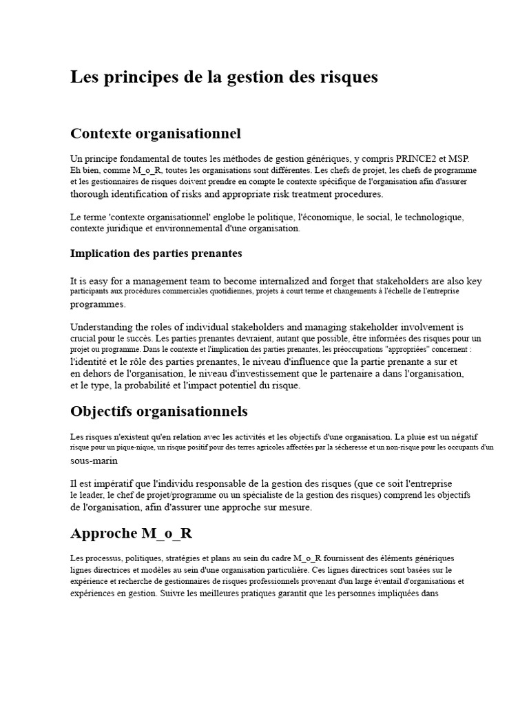 Principes clés de la gestion des risques | PDF | Gestion des risques ...