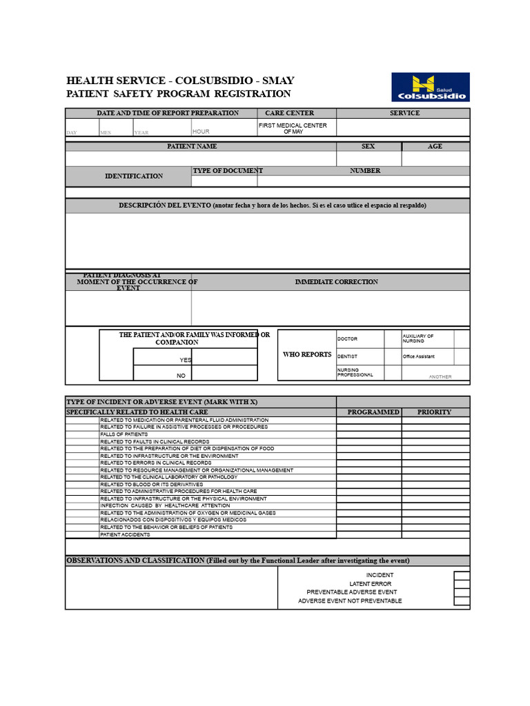 Patient Safety Program Registration Form | PDF | Intravenous Therapy ...