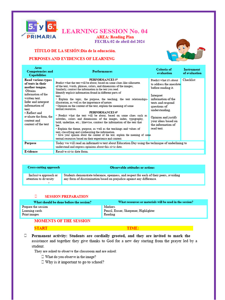 04. READING PLAN SESSION - EDUCATION DAY | PDF | Reading Comprehension ...