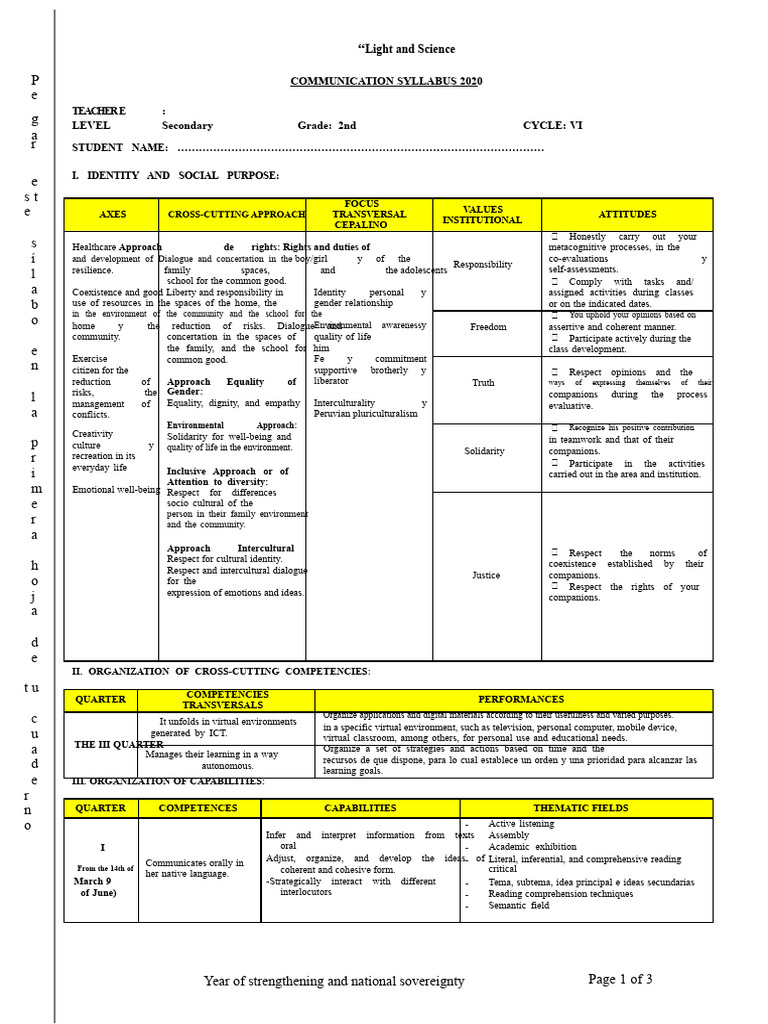 Syllabus For Communication 2nd Year of Secondary School | PDF ...