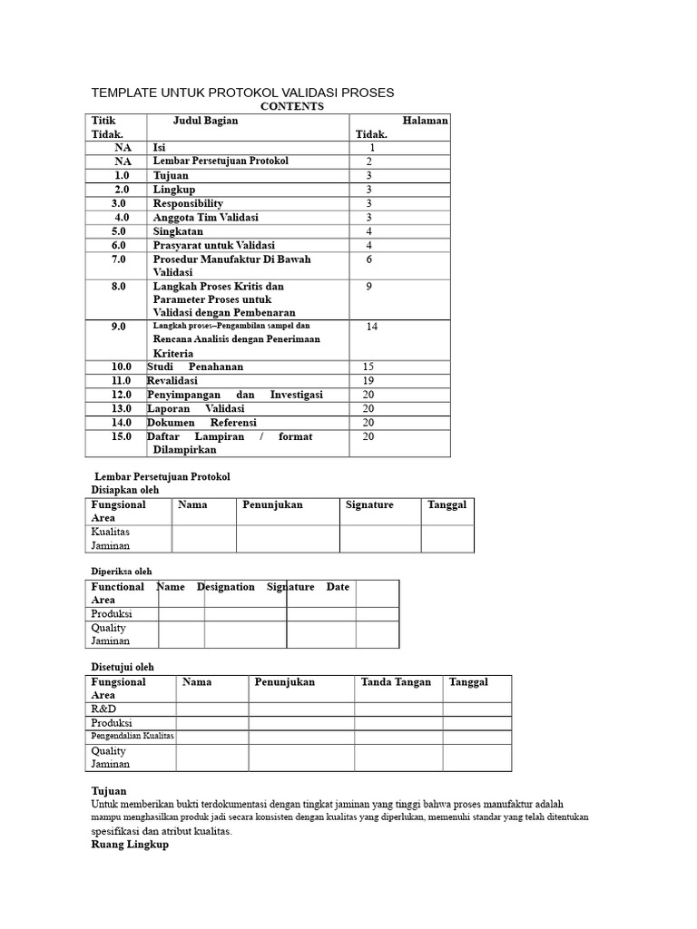 Template Untuk Protokol Validasi Proses | PDF