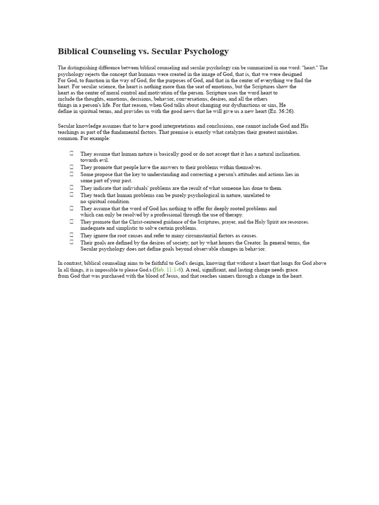 Biblical Counseling vs. Secular Psychology | PDF | Human Nature | God