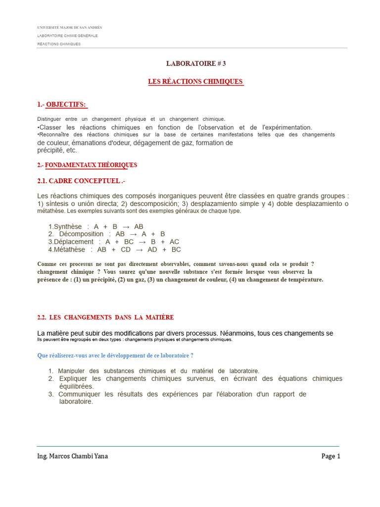 Réactions chimiques : concepts et méthodes | PDF | Chimie | Réactions ...