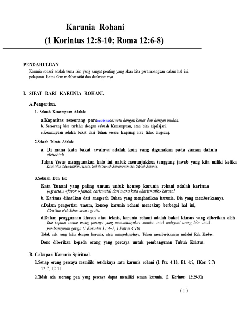 Memahami Karunia Rohani dalam Alkitab | PDF