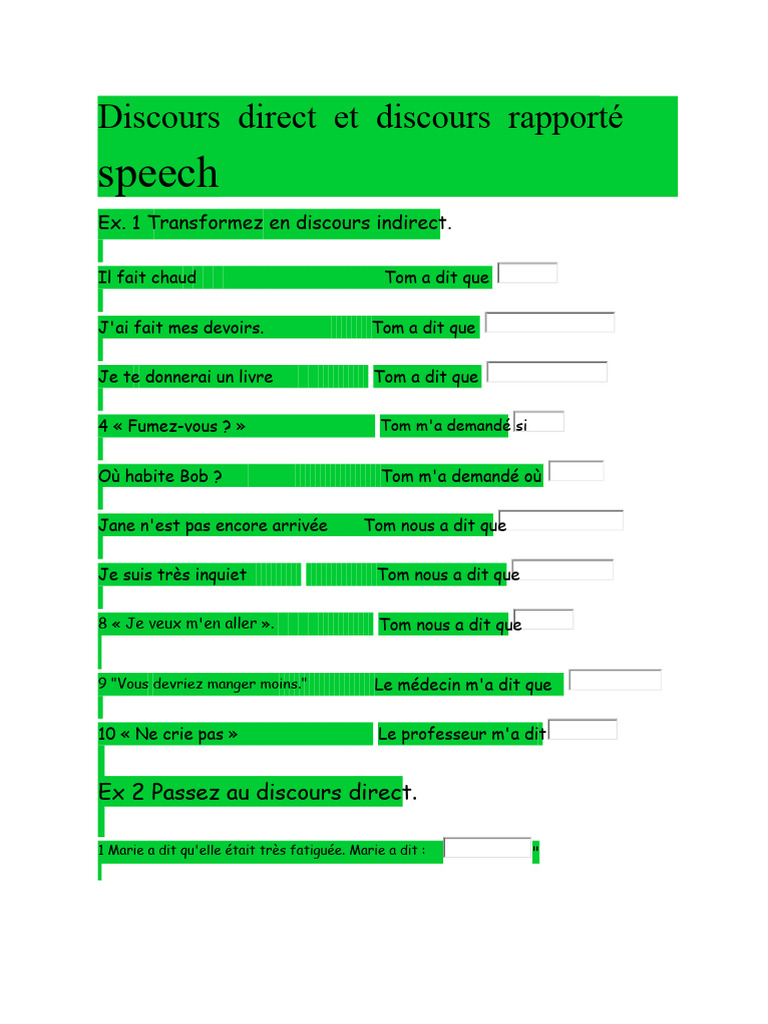 Exercices de Discours Direct Et Indirect | PDF